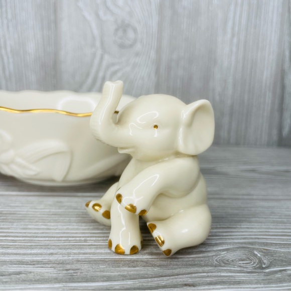 Rare Vintage Lenox Porcelain Elephant Figurines white gold figurine & bowl dish - Picture 2 of 16